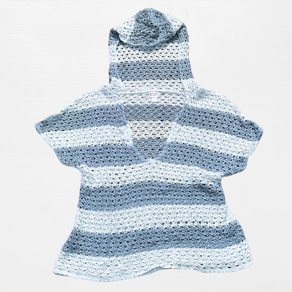 SOLD grey and white striped knit short sleeve low cut sweater hood mossimo XXL - Picture 6 of 11